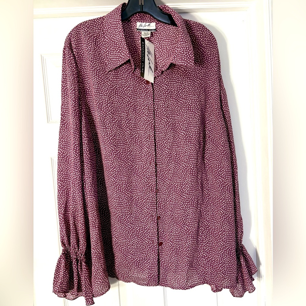 Randolph Duke Purple Bell Sleeve Button Down Top